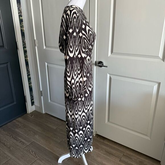 Zara Brown and Cream Boho Ikat Print Long Sleeve Maxi Dress Size XS - Picture 3 of 9